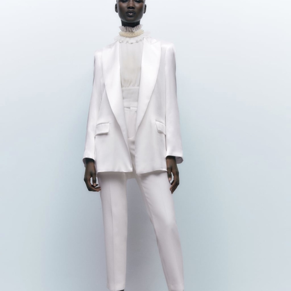Zara White Satin Blazer & Suit Jacket